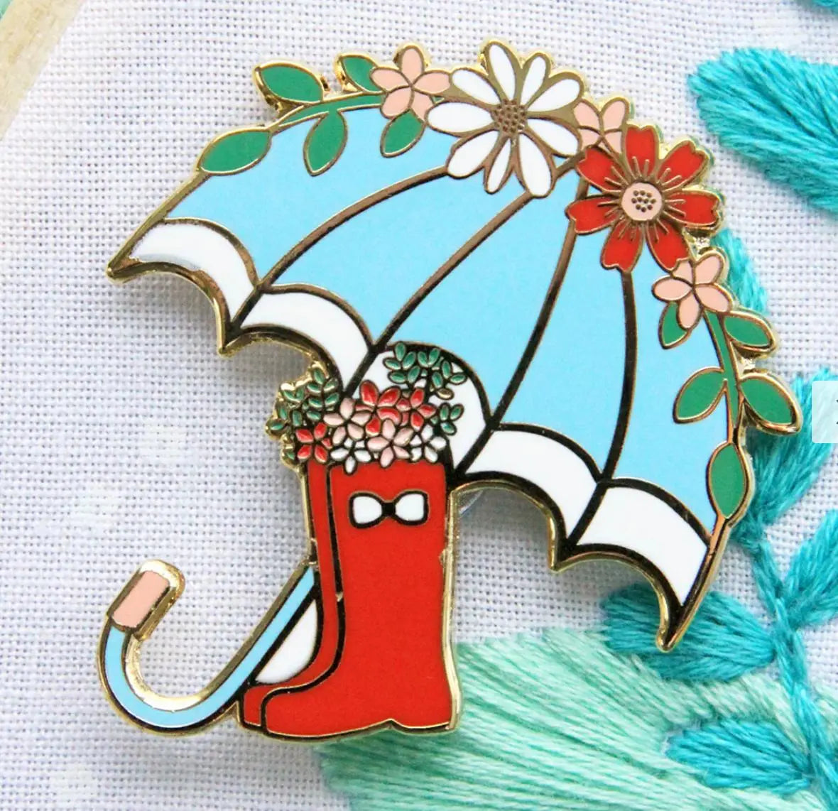 Floral Umbrella and Boots Needle Minder by Flamingo Toes Flamingo Toes