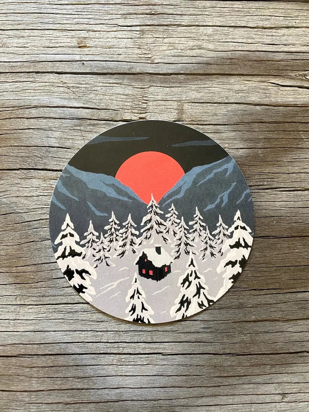 Sticker - Winter Mountain Cabin Sticker Art